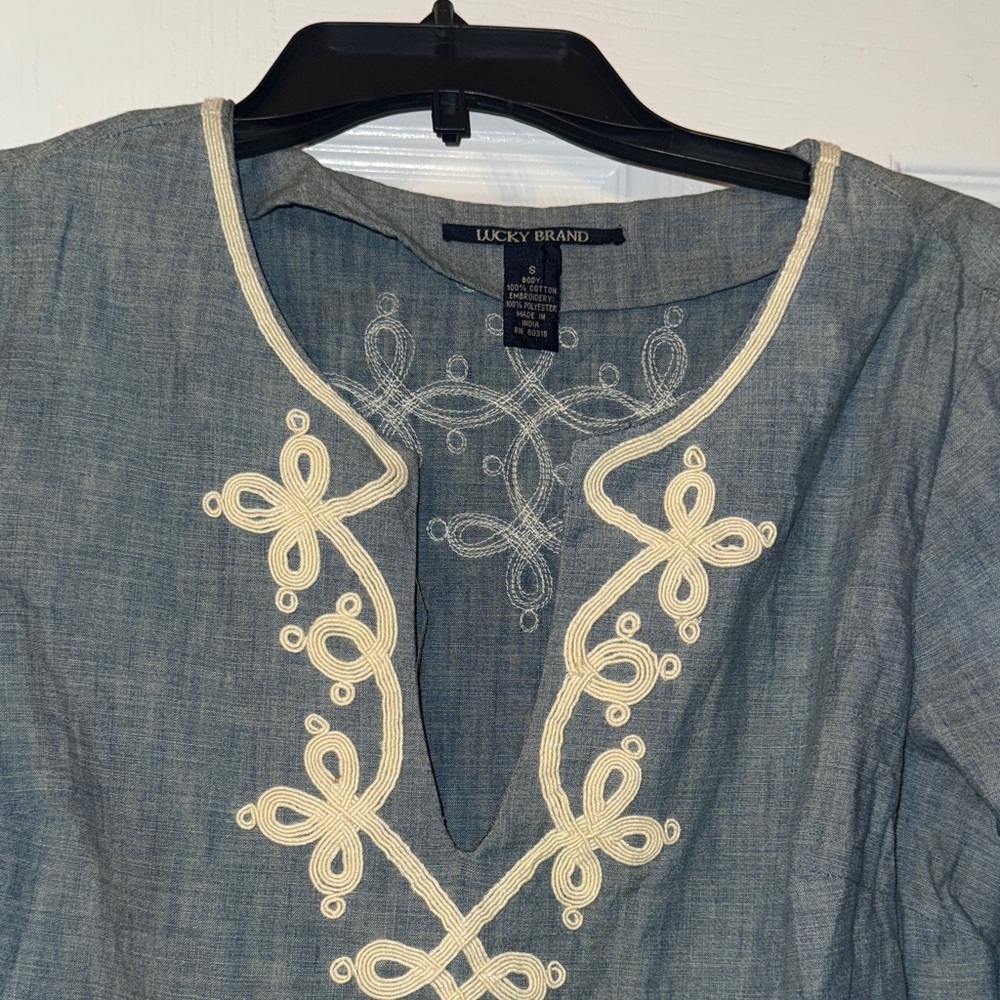 Lucky Brand Denim Tunic with Cream Embroidery - Picture 2 of 9